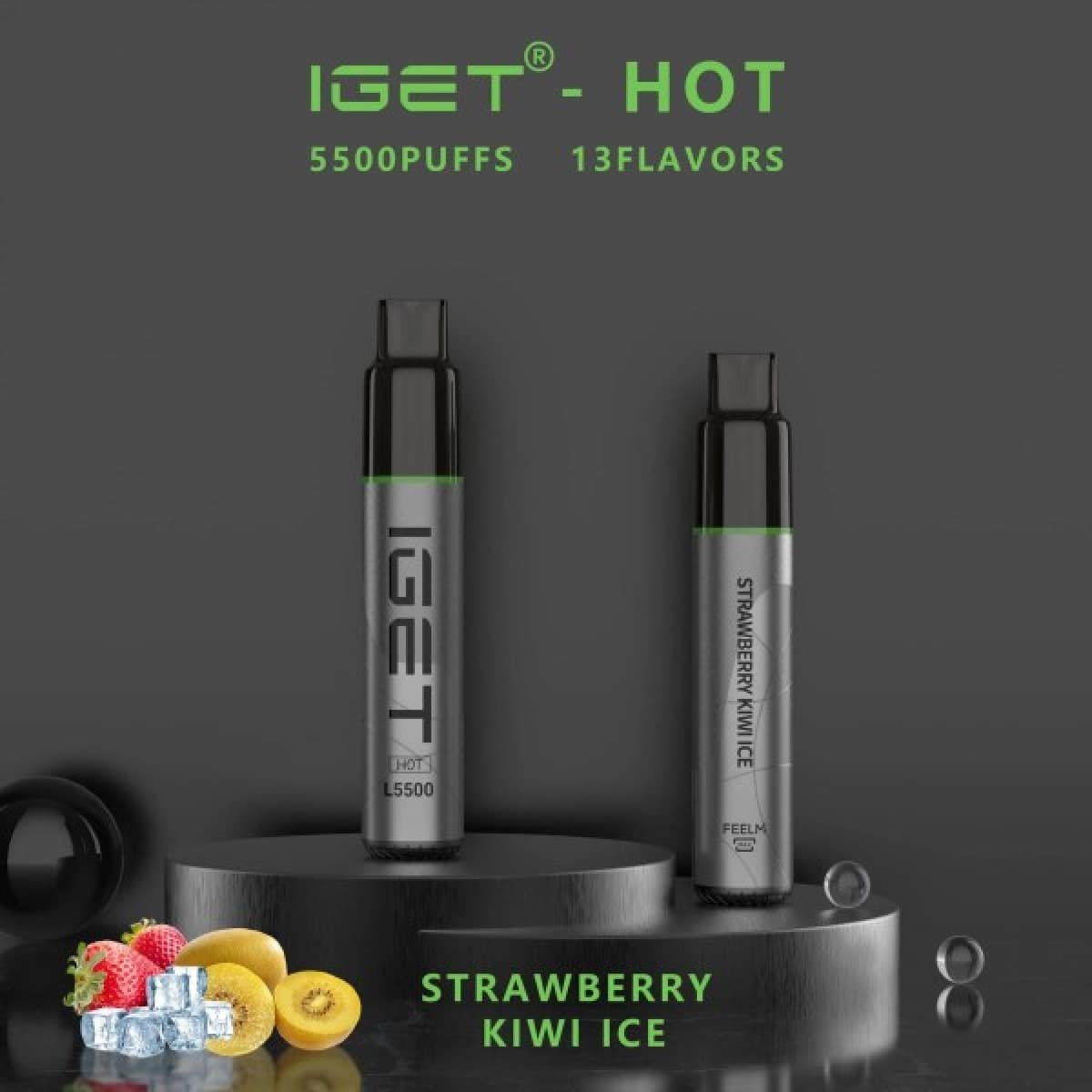 IGET HOT 5500 Puffs Strawberry Kiwi Ice - Oz Vapor Store IGET HOT 5500 Puffs Strawberry Kiwi Ice